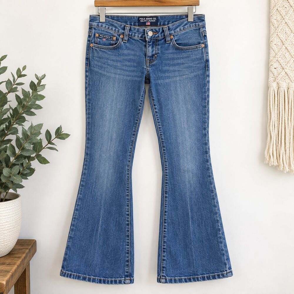 Polo Jeans Co Ralph Lauren Womens 27 Low Rise Flare Jeans Y2K Medium Wash